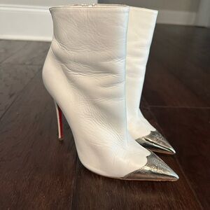 CHRISTIAN LOUBOUTIN CALAMIJANE BOOTY 120 WHITE LEATHER ANKLE BOOTS